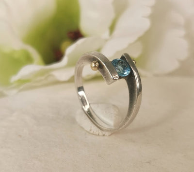 Blue Topaz Unique 14k White Gold Geometric Wrap Around Ring