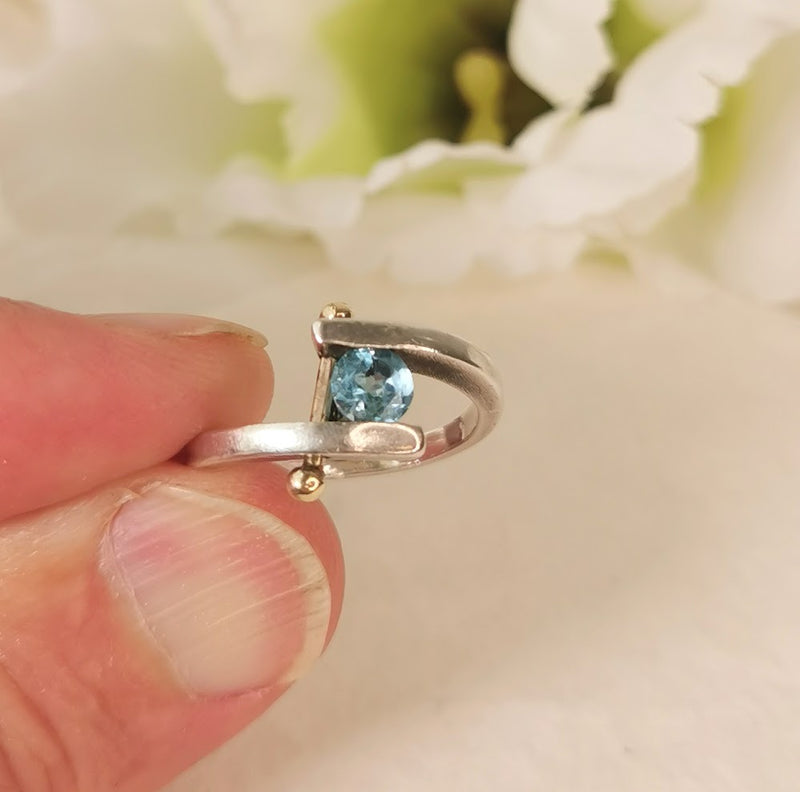 Blue Topaz Unique 14k White Gold Geometric Wrap Around Ring