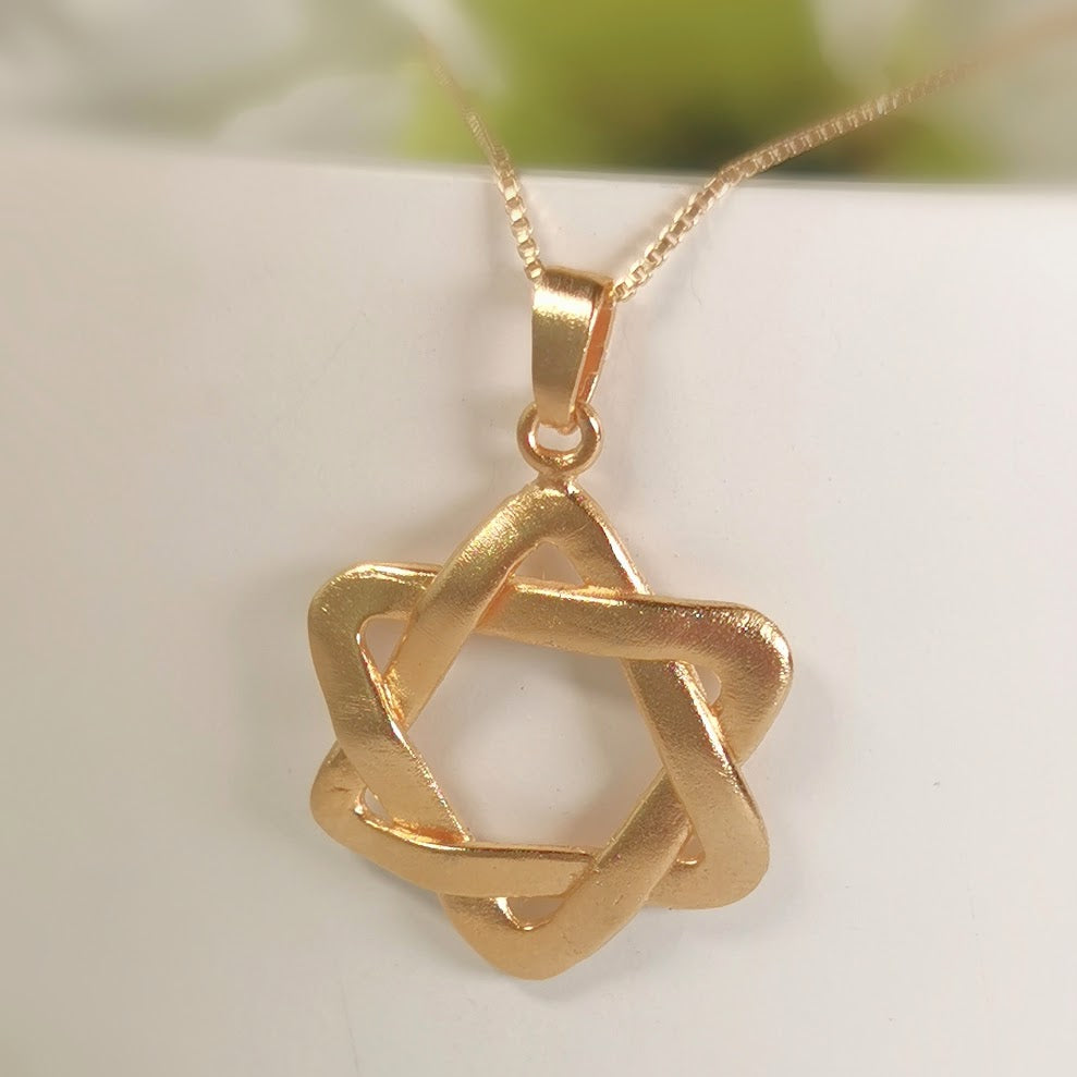 Curved Gold Star of David Pendant, Handmade Magen David Necklace