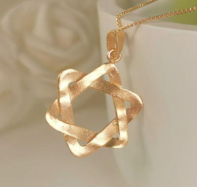 Curved Gold Star of David Pendant, Handmade Magen David Necklace-ZadokGold