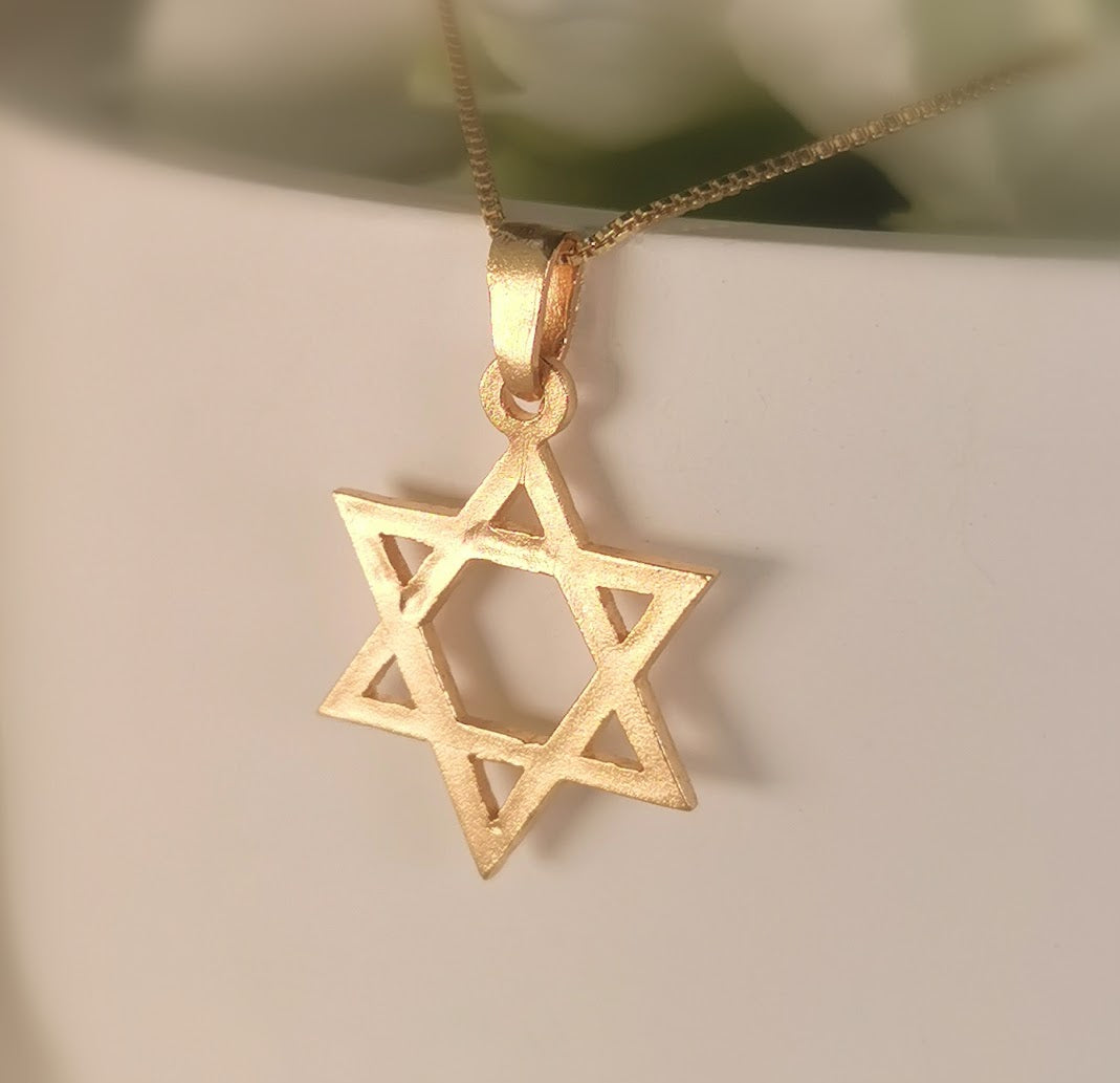 Classic Gold Star of David Pendant, Geometrical Magen David Necklace