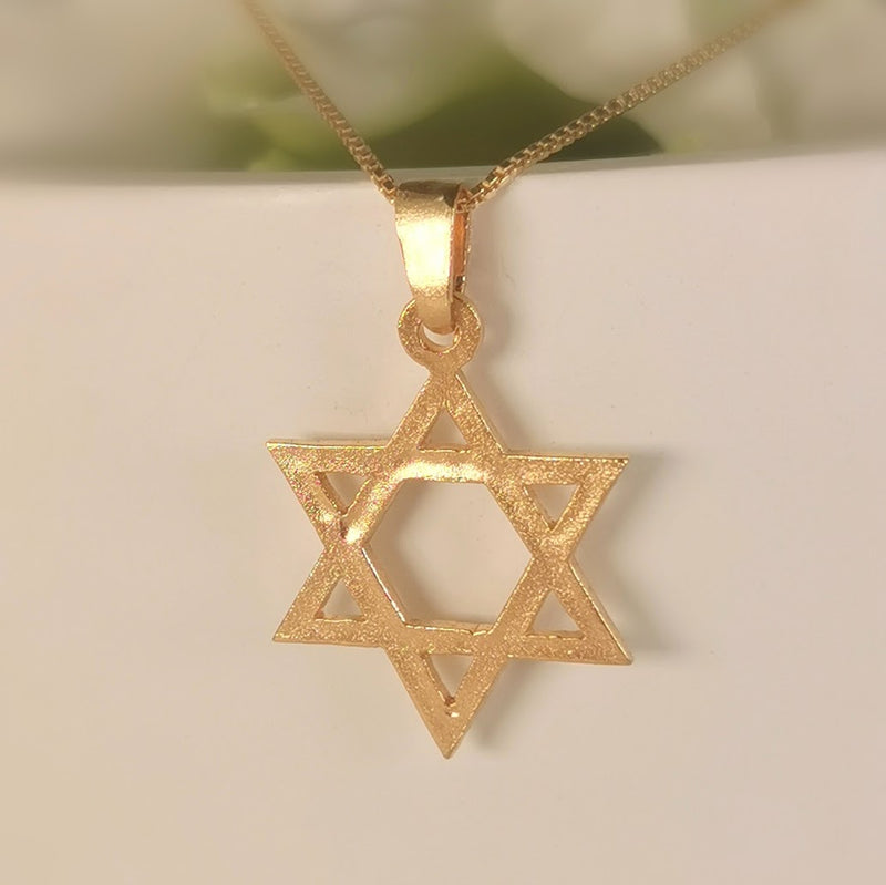 Classic Gold Star of David Pendant, Geometrical Magen David Necklace