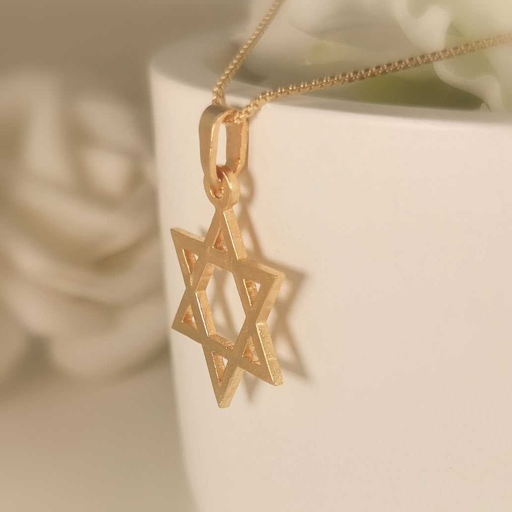 Classic Gold Star of David Pendant, Geometrical Magen David Necklace