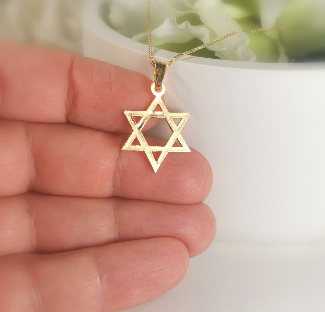 Classic Gold Star of David Pendant, Geometrical Magen David Necklace