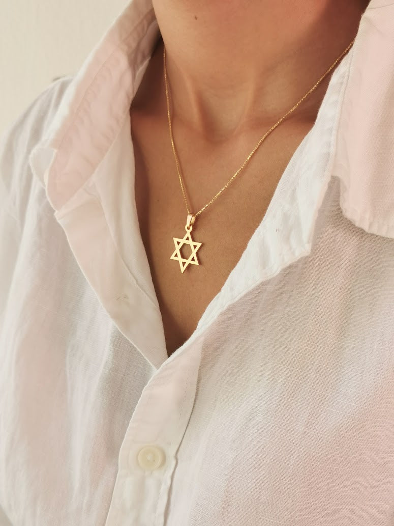 Classic Gold Star of David Pendant, Geometrical Magen David Necklace