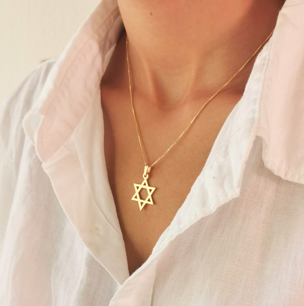 Classic Gold Star of David Pendant, Geometrical Magen David Necklace