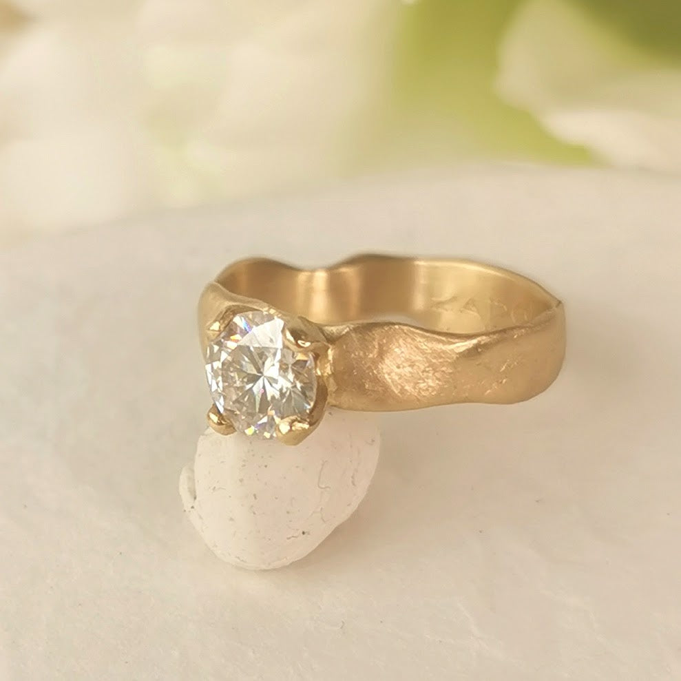 Large 6mm Moissanite Ring 18k Gold Engagement Ring