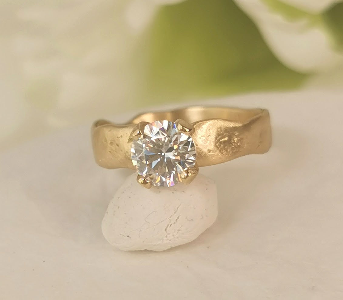 Large 6mm Moissanite Ring 18k Gold Engagement Ring