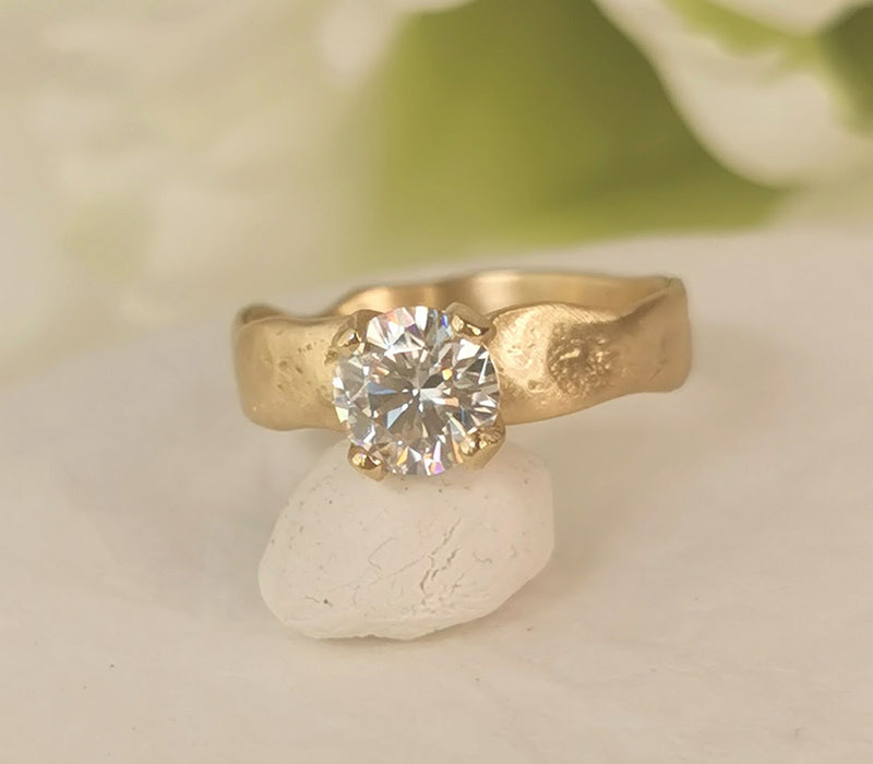 Large 6mm Moissanite Ring 18k Gold Engagement Ring