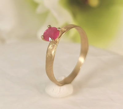 Half Carat Ruby Ring 18k Slim Yellow Gold Organic Textured Gold Band