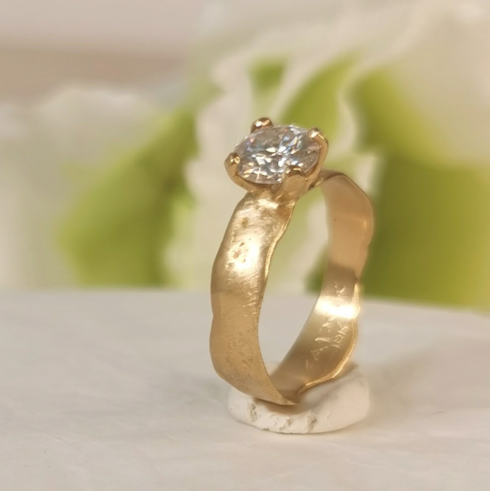 Large 6mm Moissanite Ring 18k Gold Engagement Ring