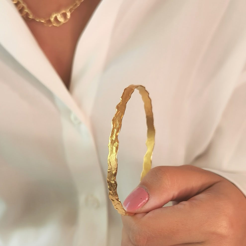 14k Luxury Solid Gold Bangle, Handmade Artisan Gold Jewelry-ZadokGold