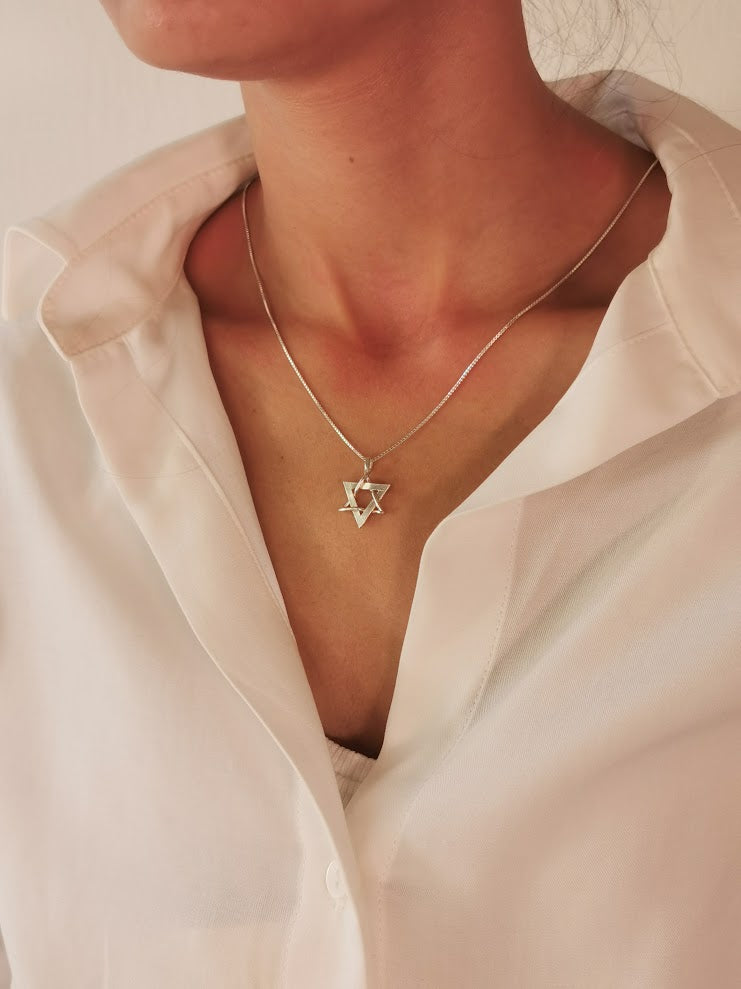 Silver Magen David Delicate Interlocked Stars Design-ZadokGold