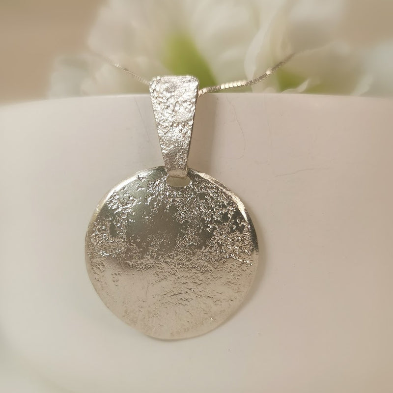 Large Round Silver Textured Circle Pendant