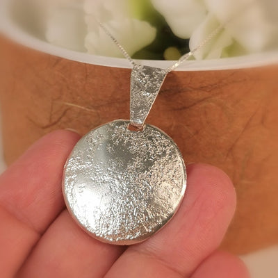 Large Round Silver Textured Circle Pendant