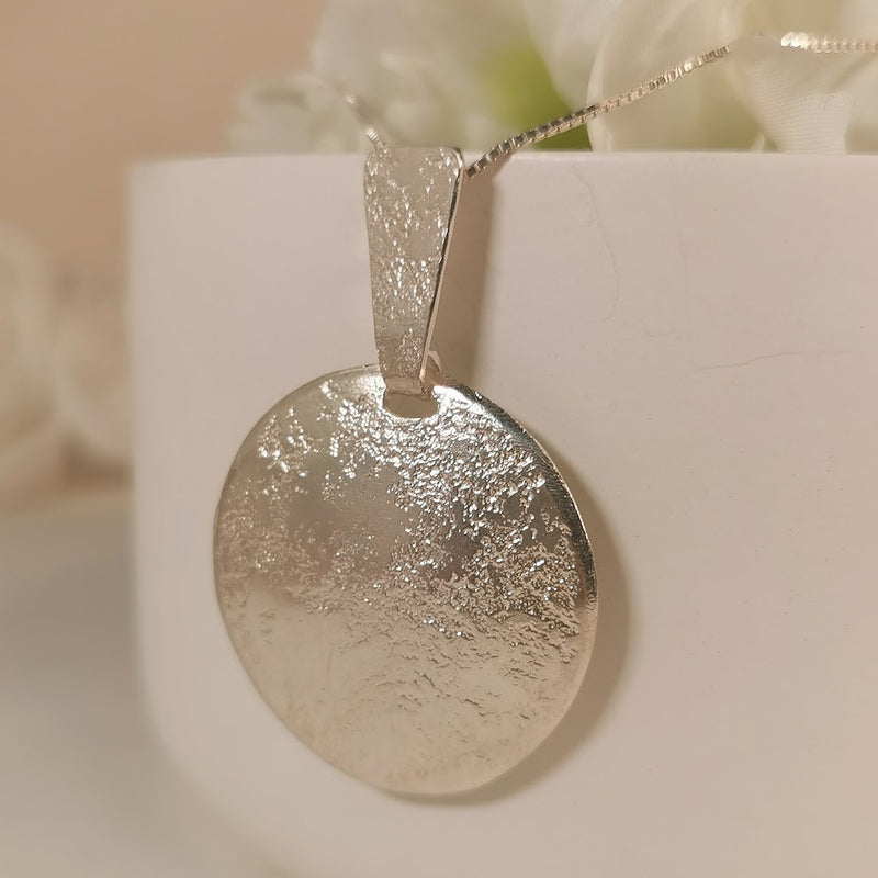 Large Round Silver Textured Circle Pendant