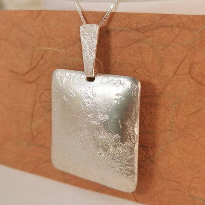 Large Square Silver Pendant Textured Silver Finish