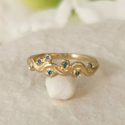 Nature Inspired Blue Diamond 14k Gold Tree Ring