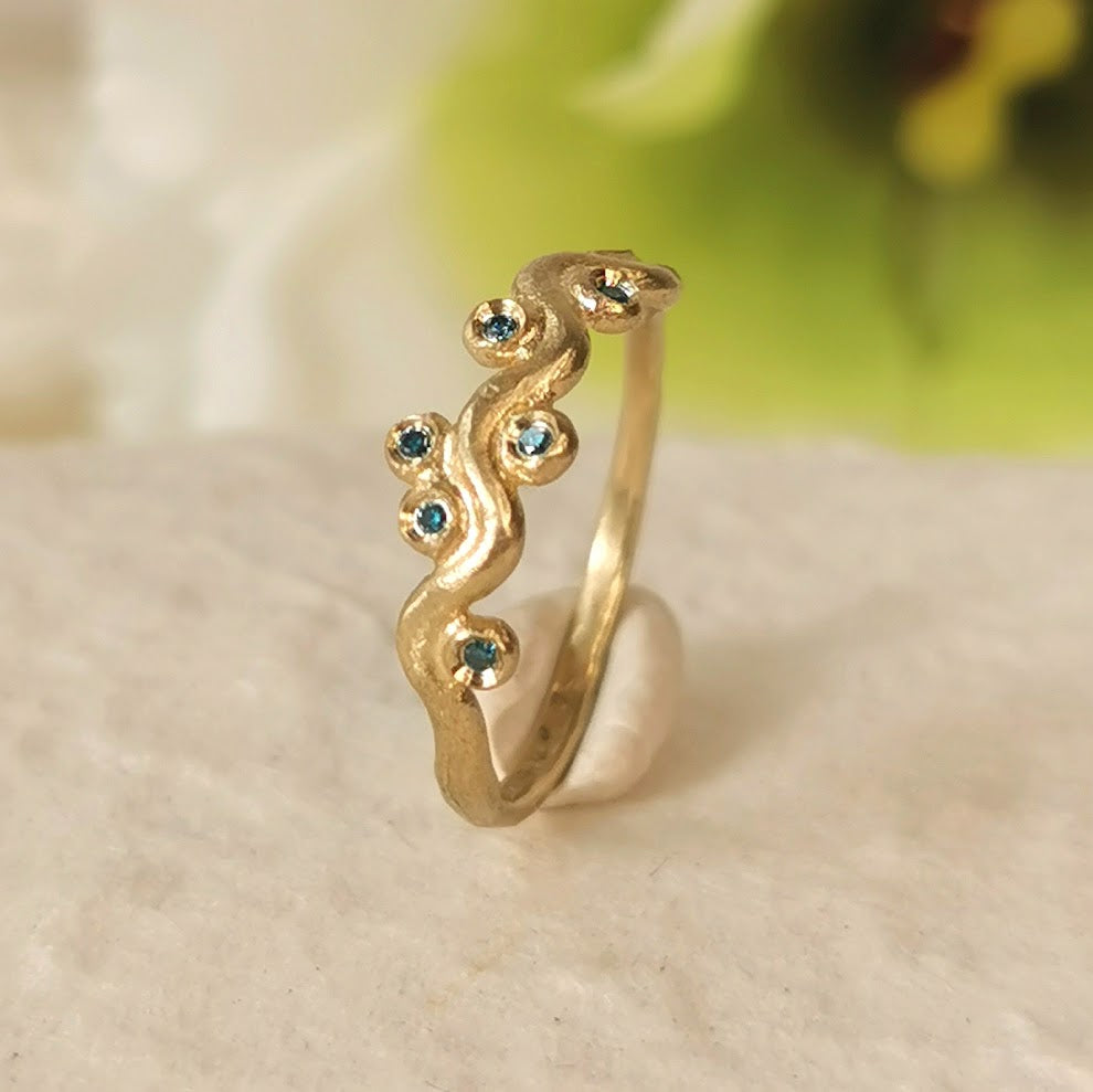 Nature Inspired Blue Diamond 14k Gold Tree Ring