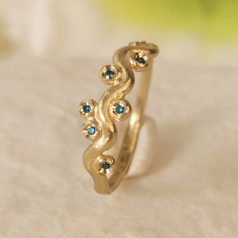 Nature Inspired Blue Diamond 14k Gold Tree Ring