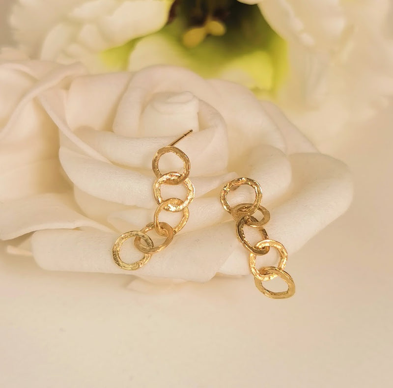 Handmade 14k Solid Gold 5 Tier Hoop Link Dangle Earrings