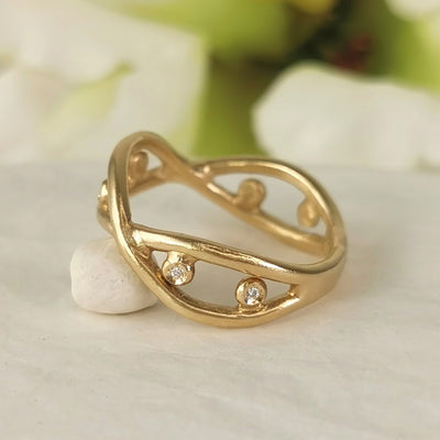 Diamond Eternity Twist Gold Ring Nature Inspired