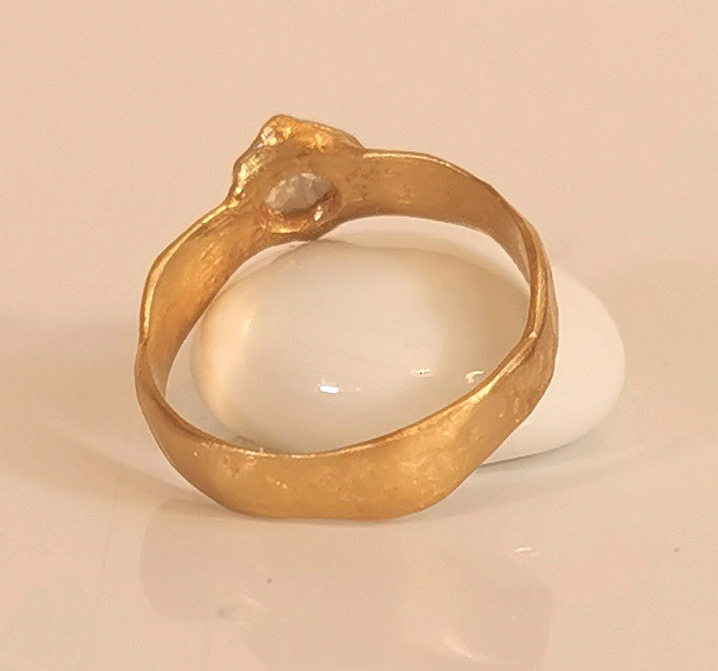 Raw Diamond Hand Forged 18k Gold Ring ,Organic Hammered Engagement Ring