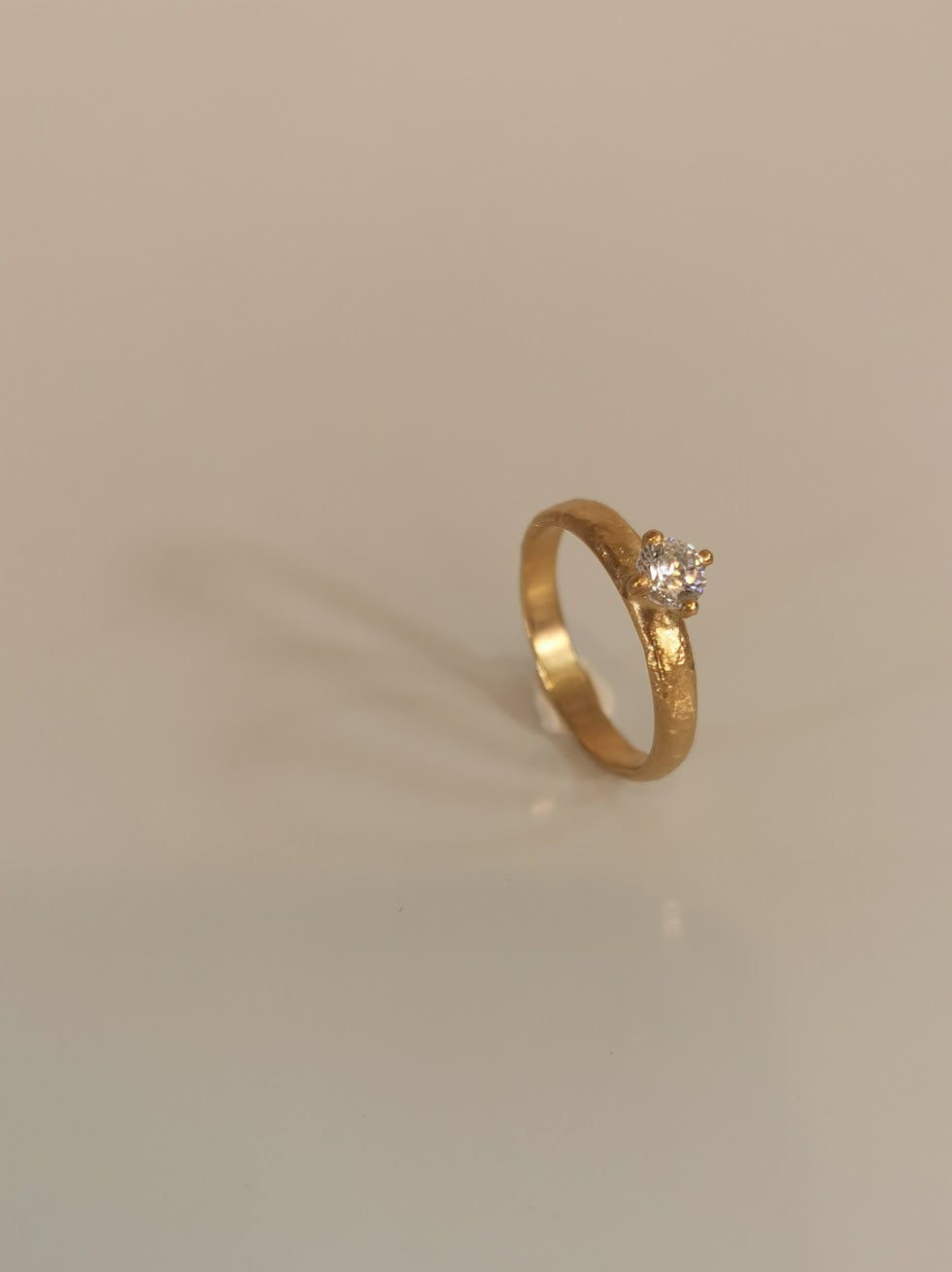 Gold Raw Organic Band with Natural Diamond Solitaire Ring