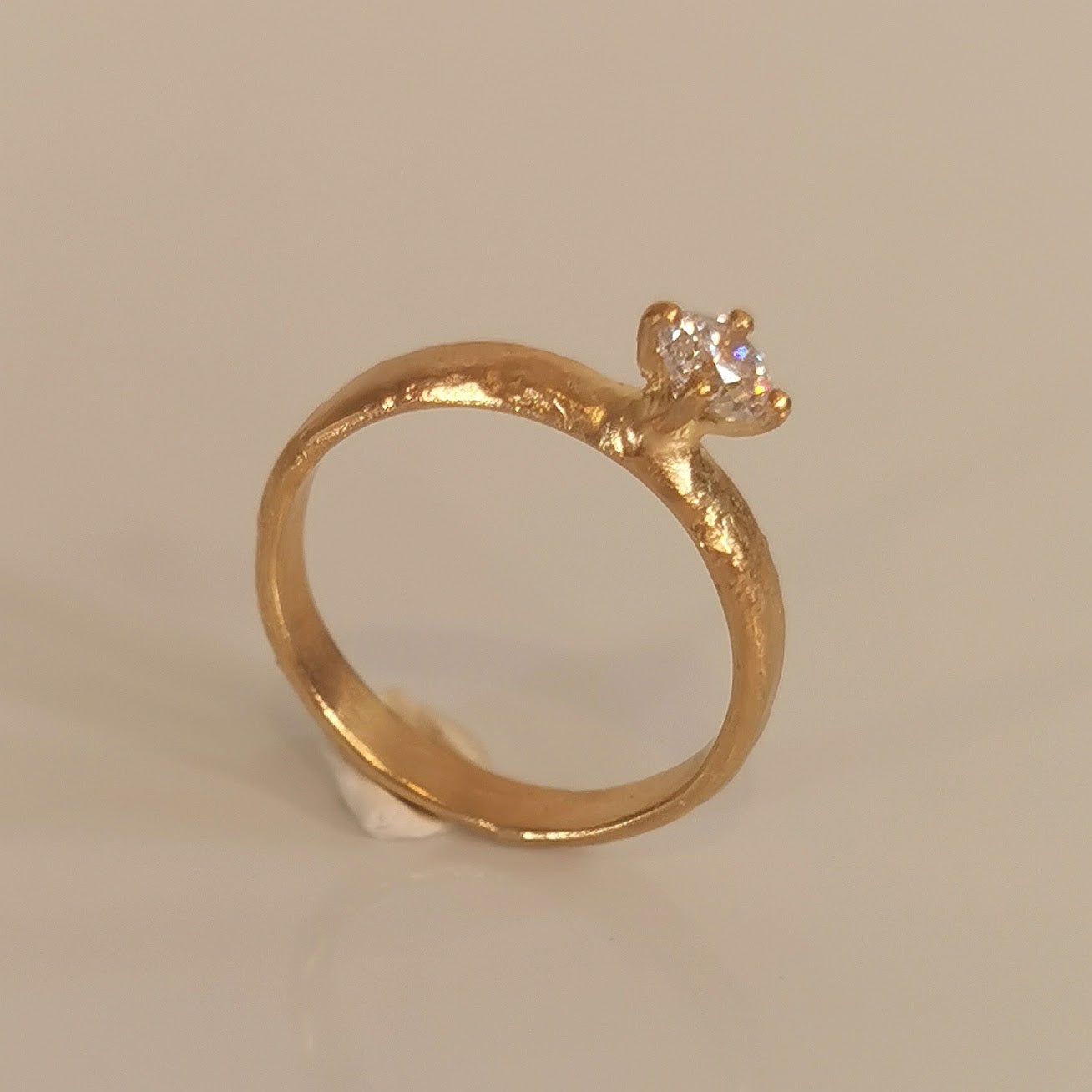 Gold Raw Organic Band with Natural Diamond Solitaire Ring