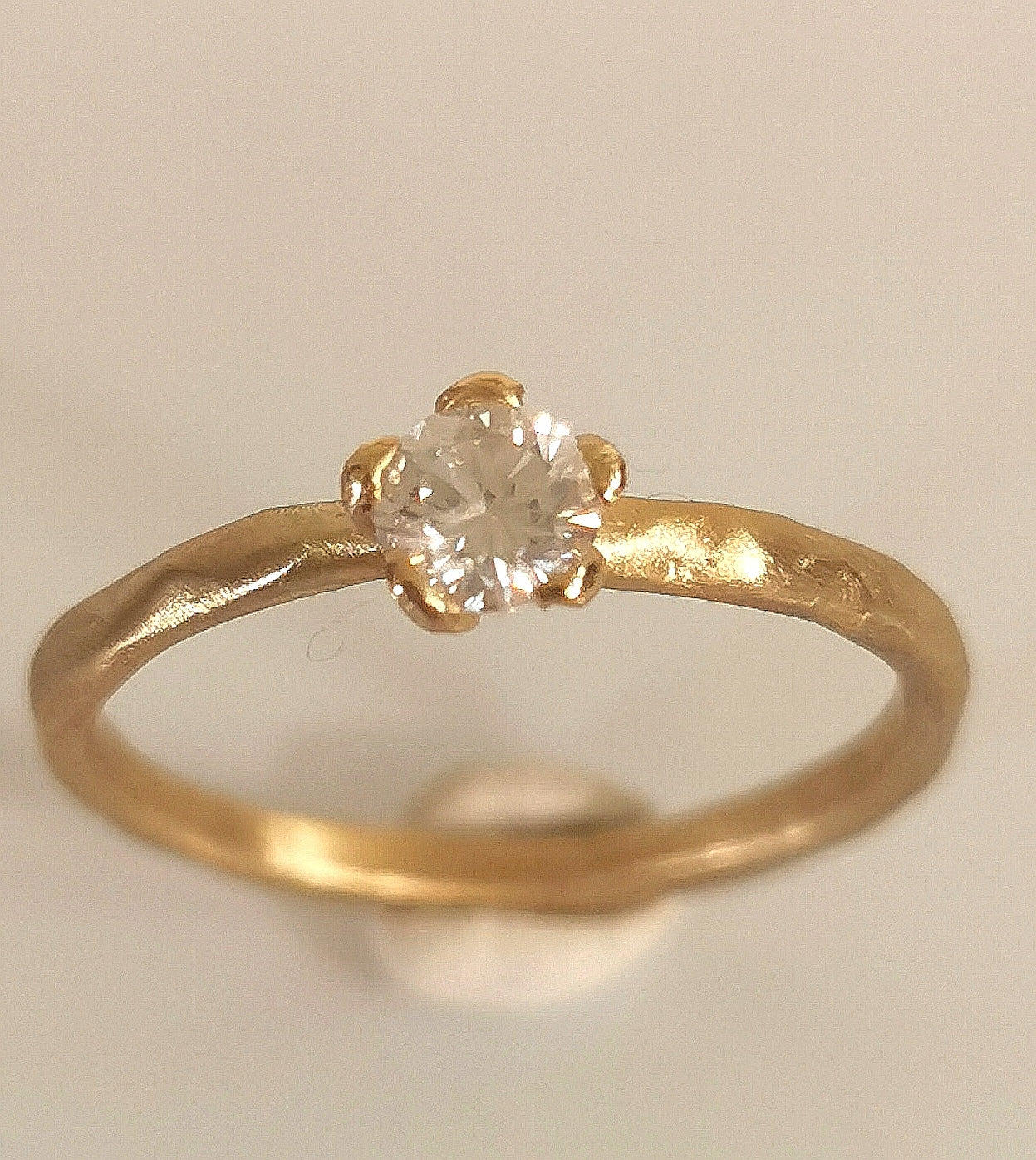 Unique Diamond Engagement Ring with Flower Setting, Solid Gold Band