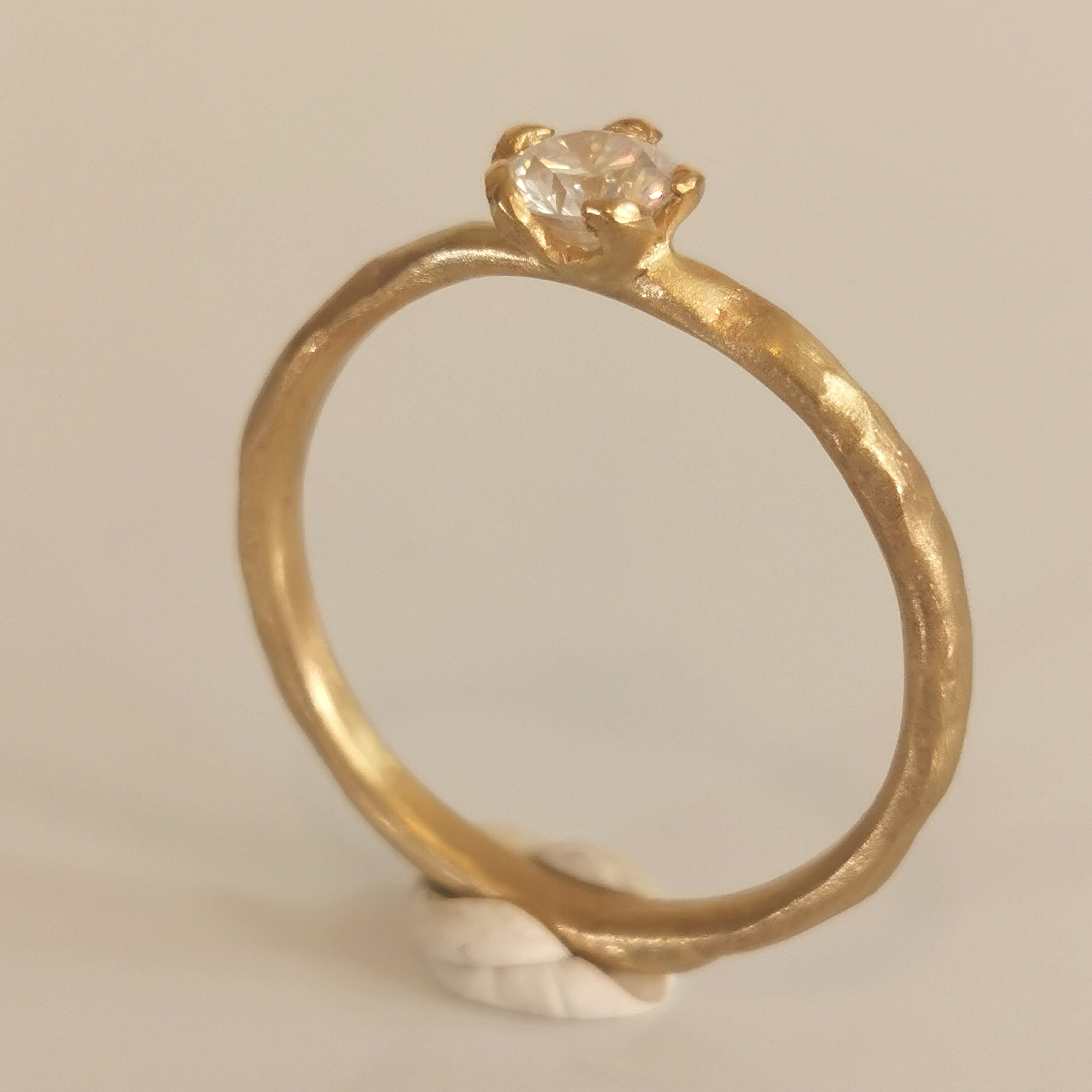 Unique Diamond Engagement Ring with Flower Setting, Solid Gold Band