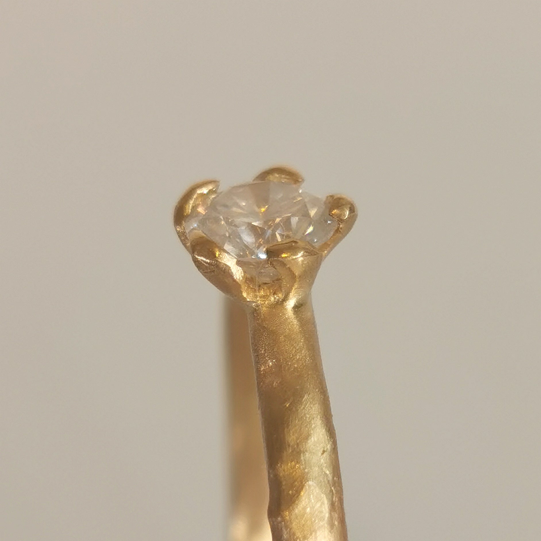 Unique Diamond Engagement Ring with Flower Setting, Solid Gold Band