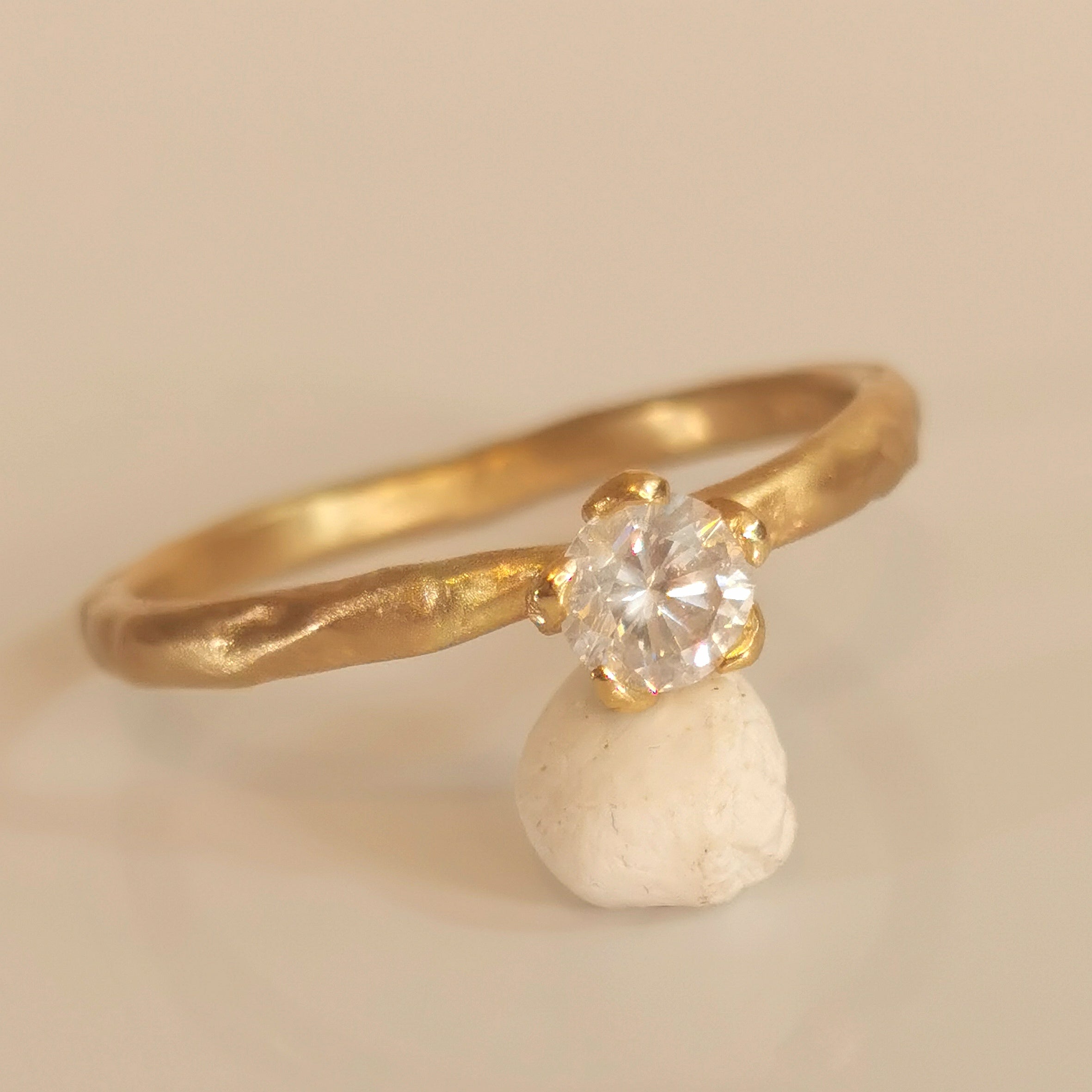 Unique Diamond Engagement Ring with Flower Setting, Solid Gold Band