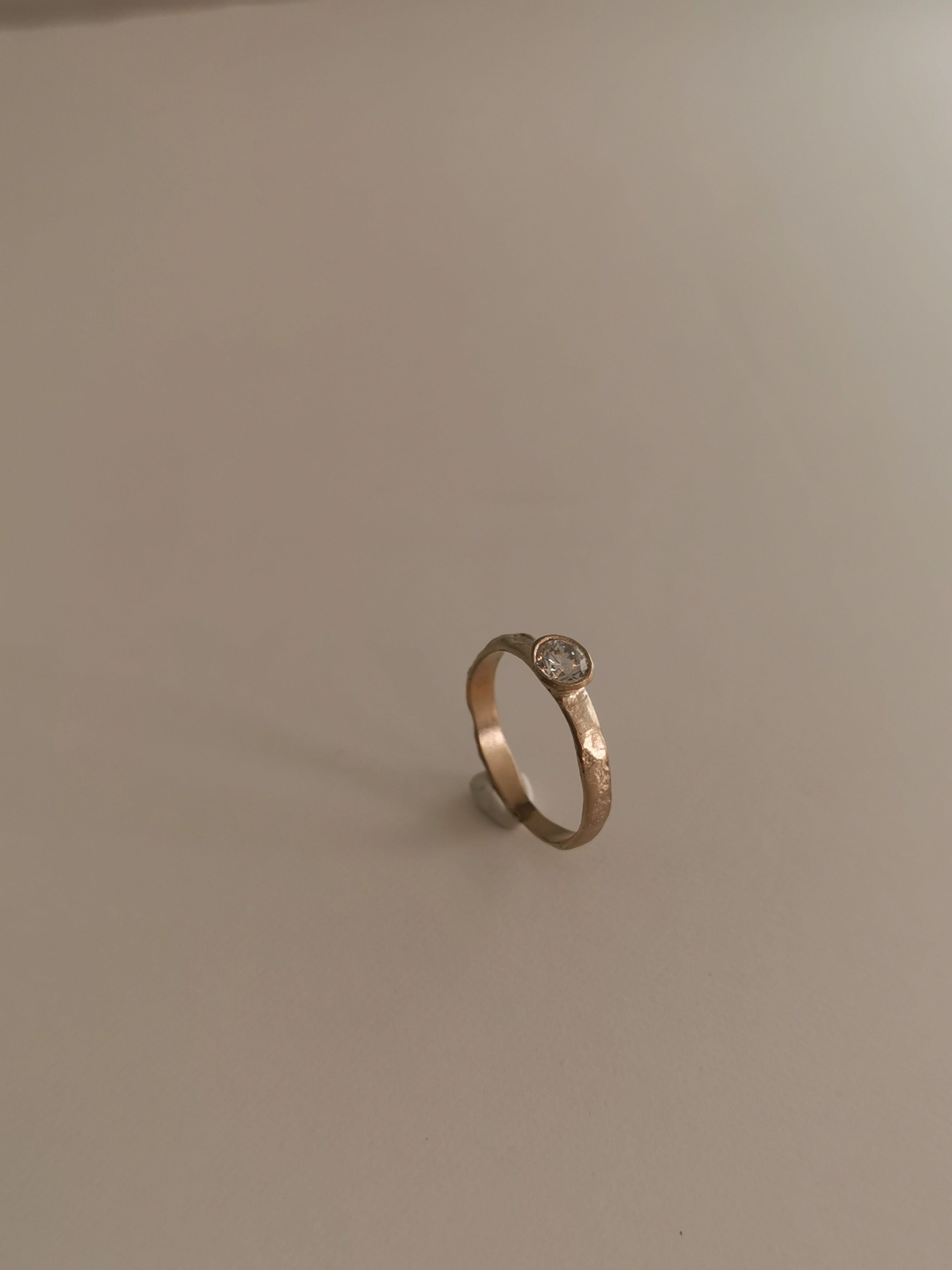 Bezel Set Diamond Engagement Ring, Solid Gold Organic Rustic Band