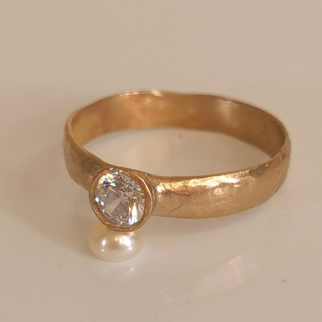 Solid Gold Organic Wide Band ,Bezel Set Diamond Engagement Ring