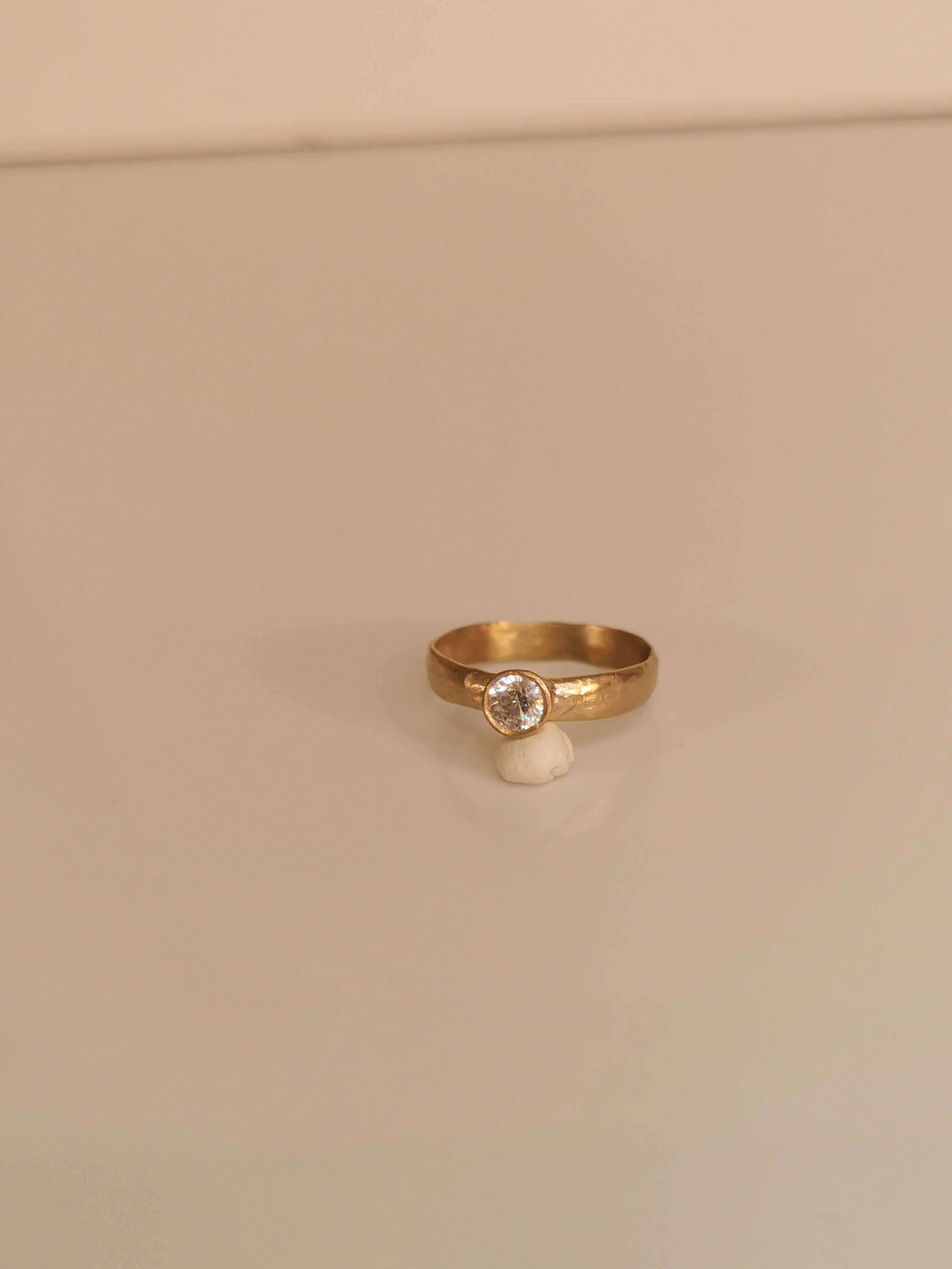 Solid Gold Organic Wide Band ,Bezel Set Diamond Engagement Ring