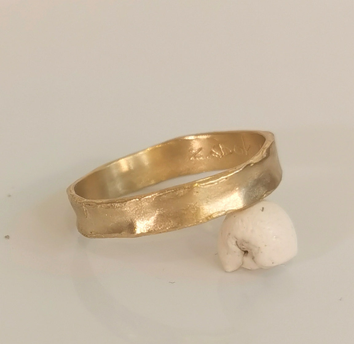 4mm Organic Gold Band Ring, Minimal Hammered Wedding Ring
