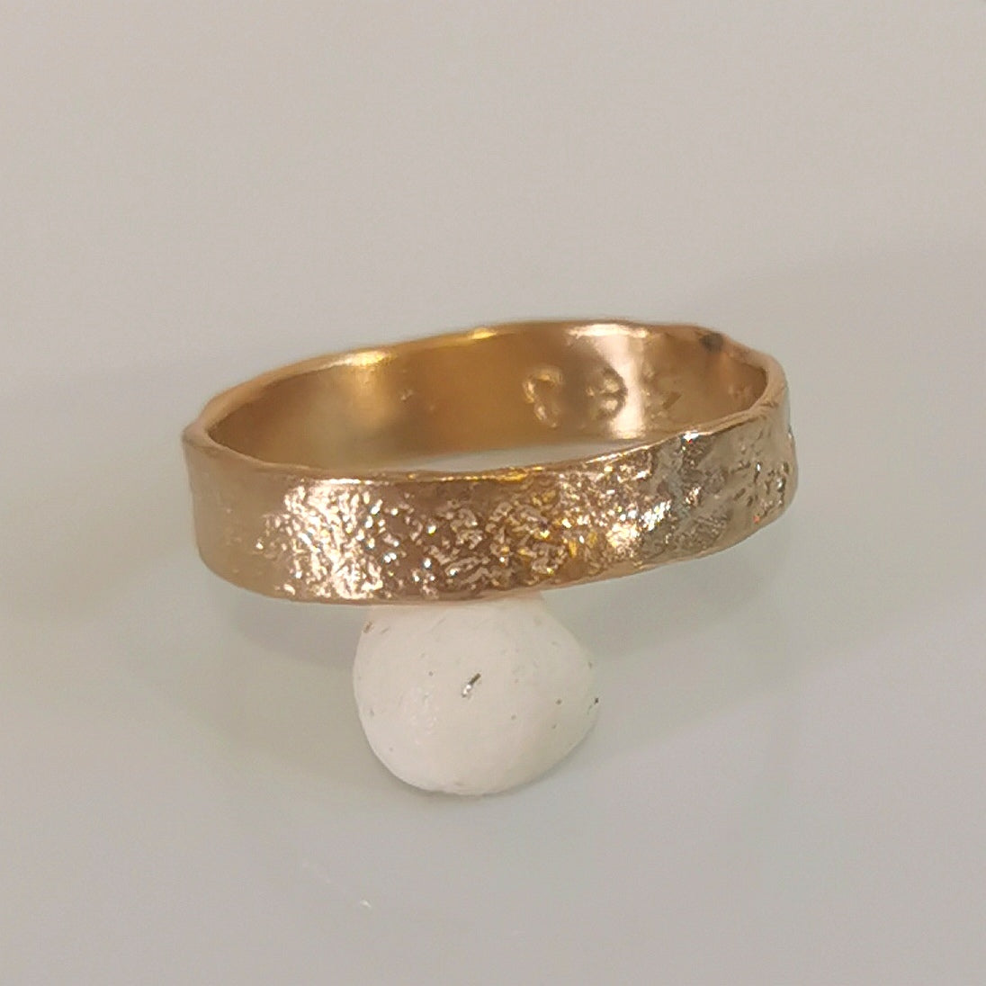 Textured Gold Band Ring, Hammered Organic Slim Wedding Band