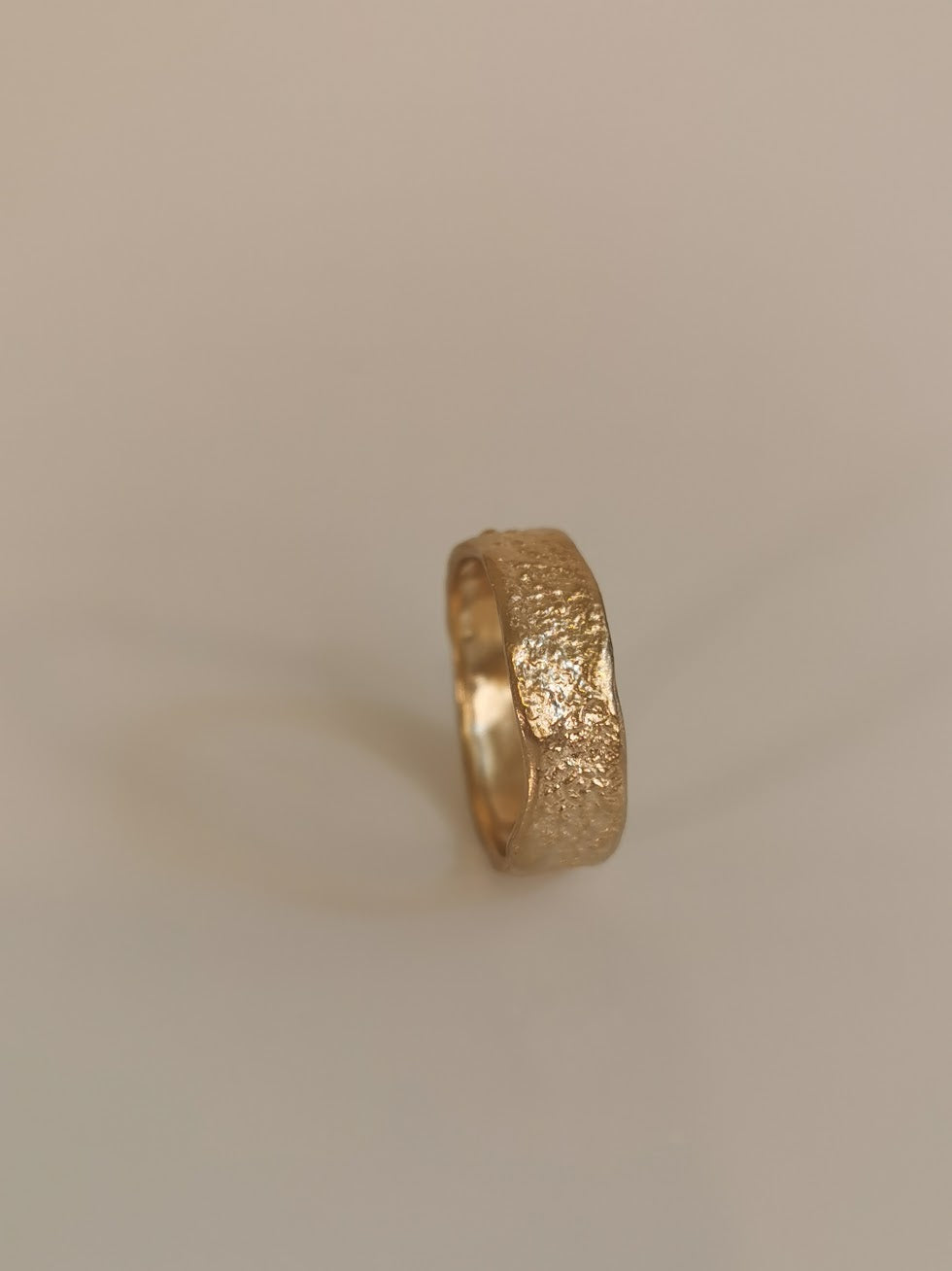 Organic Gold Wide Band Ring, Comfort Fit Hammered Wedding Band