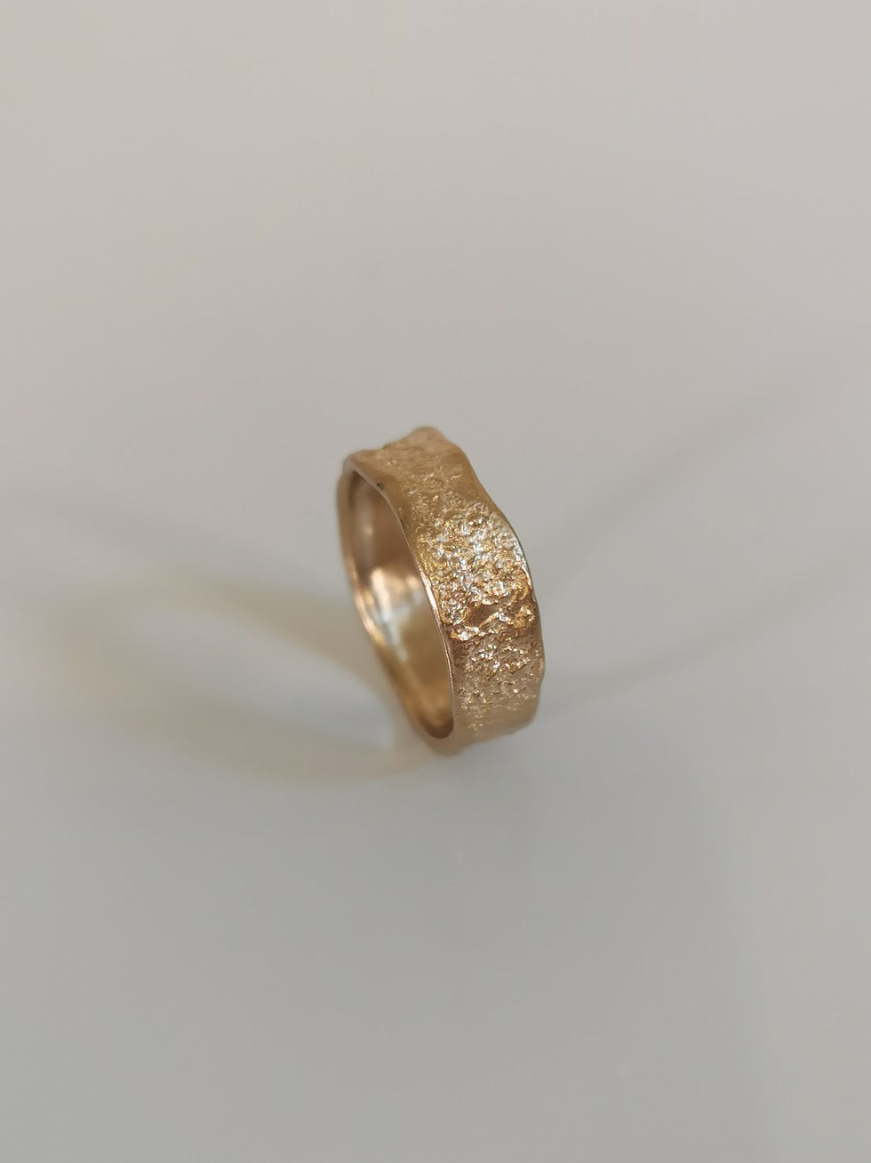 Organic Gold Wide Band Ring, Comfort Fit Hammered Wedding Band