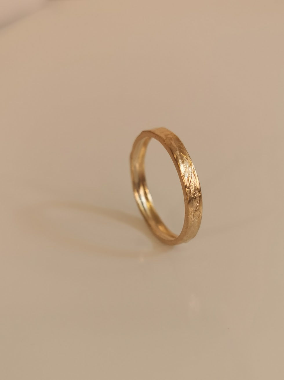Hollow Solid Gold Wedding Band, Organic Textured Stackable Ring