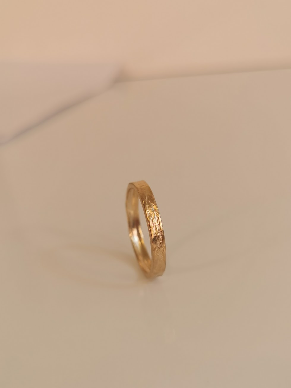 Hollow Solid Gold Wedding Band, Organic Textured Stackable Ring
