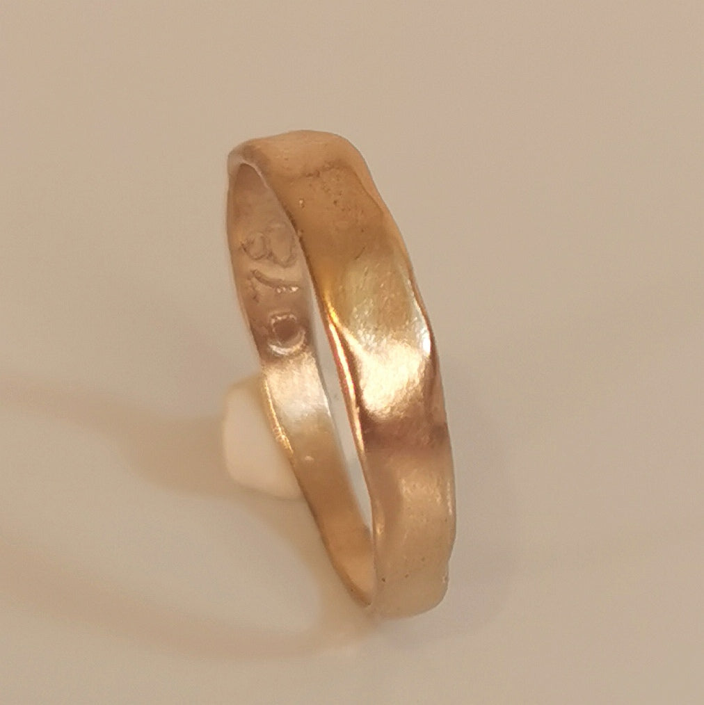 Tapered Solid Gold Organic Ring, Minimal Unisex Wedding Band