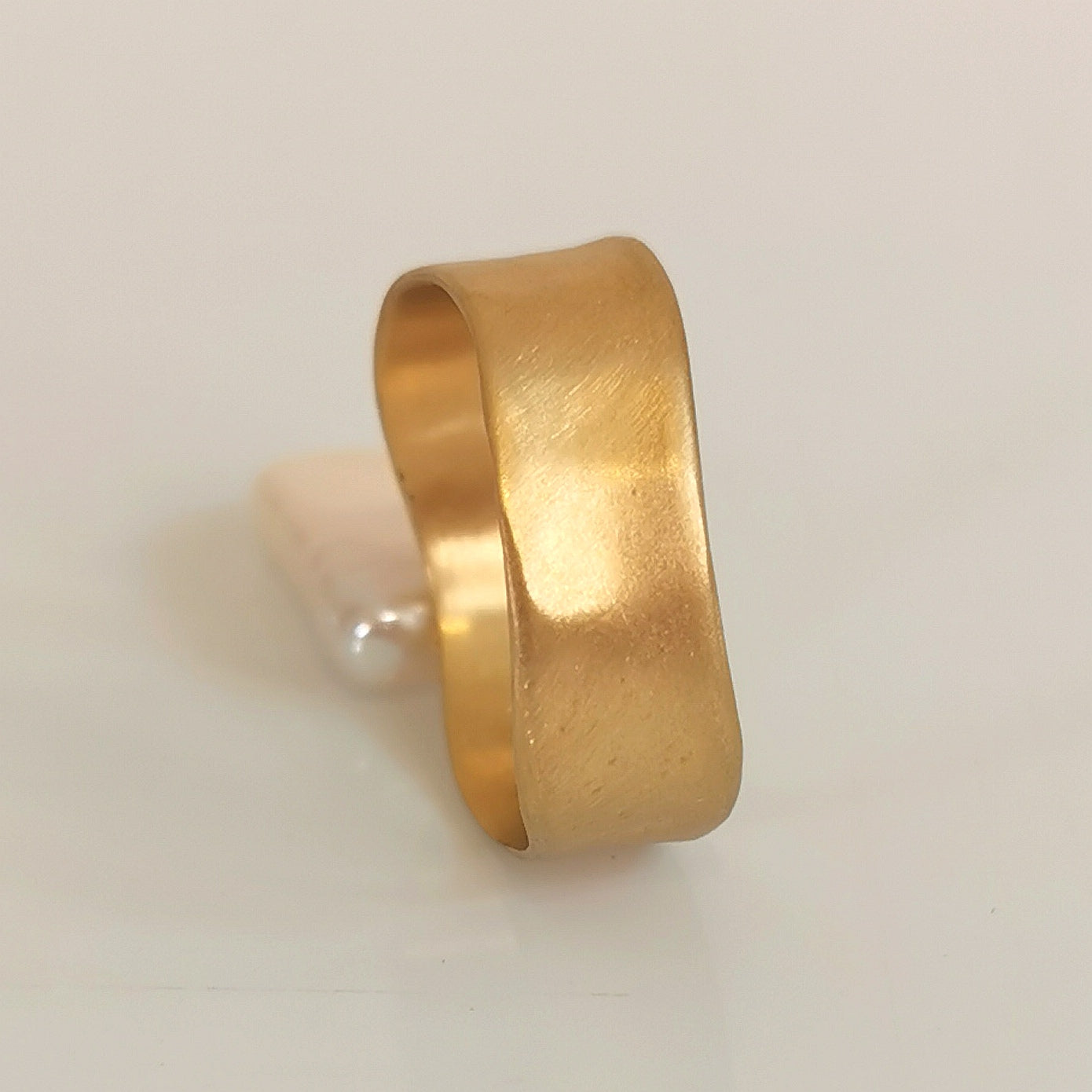 Solid Gold Curved Wedding Band, Unique Unisex Stacking Ring