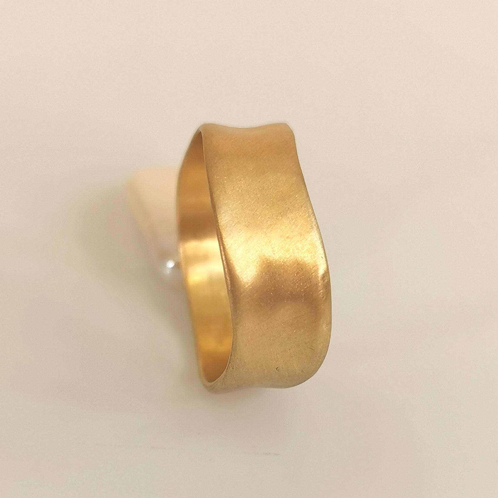 Solid Gold Curved Wedding Band, Unique Unisex Stacking Ring