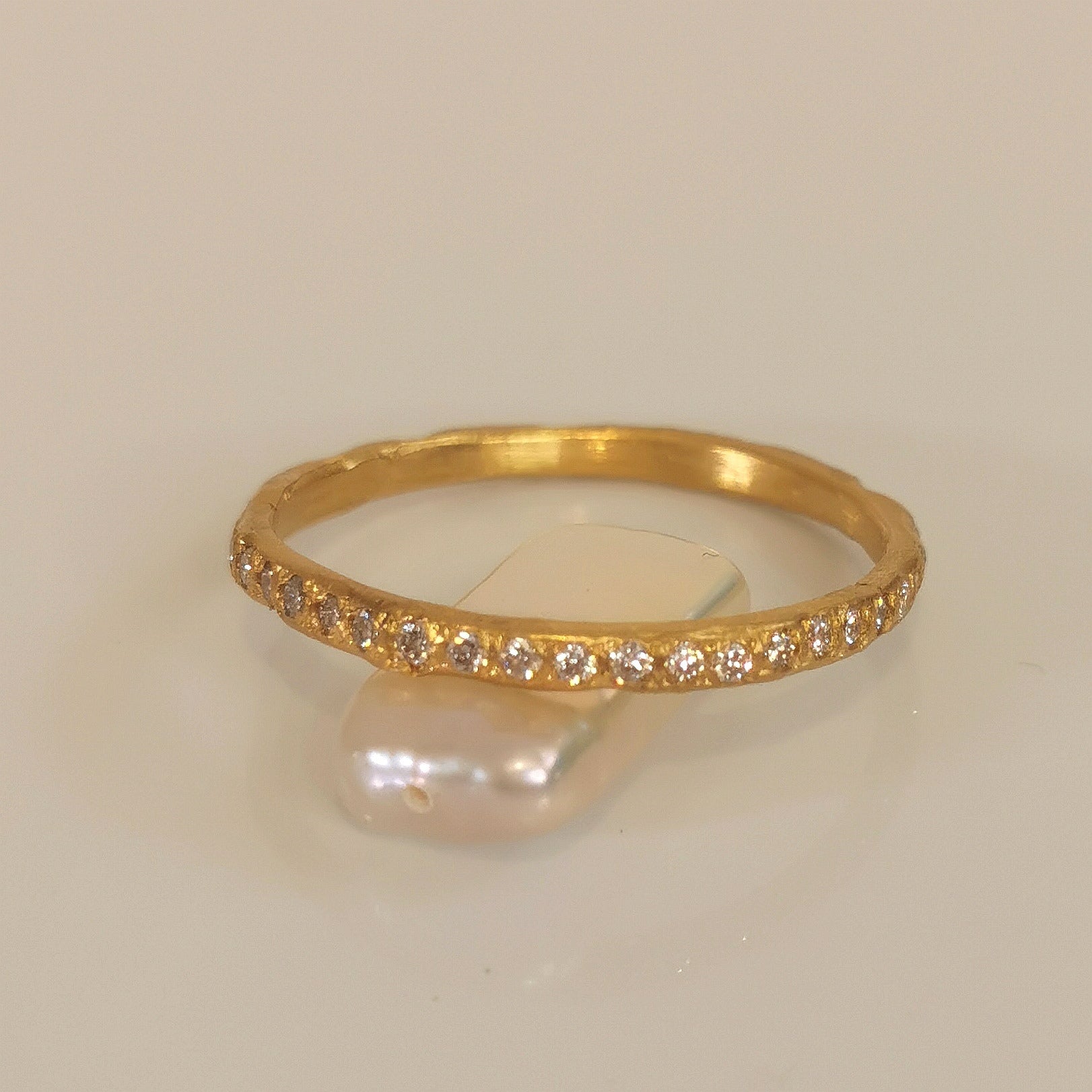 22k Gold Diamond Eternity Band, Unique Stackable Engagement Ring