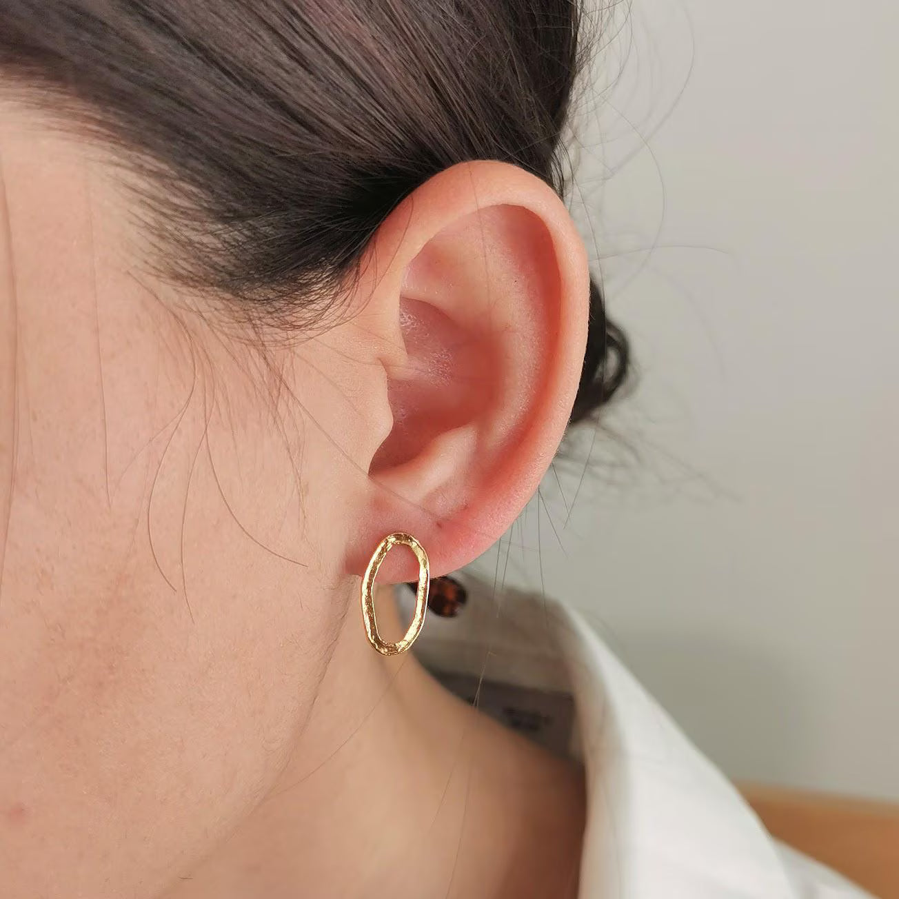 Minimal Gold Oval Hoop Earrings, Open Oval Huggie Hoops