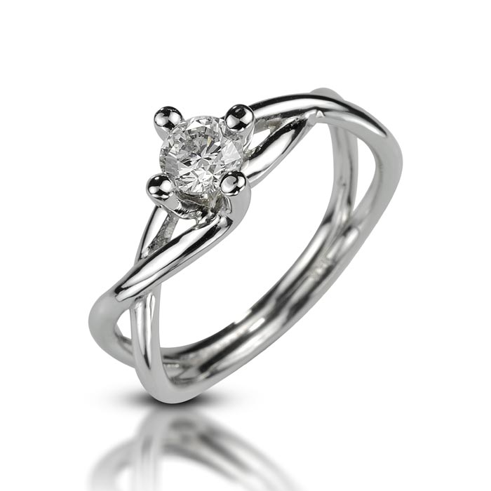 Sculptural Open-Band White Gold Engagement Ring with Central Diamond