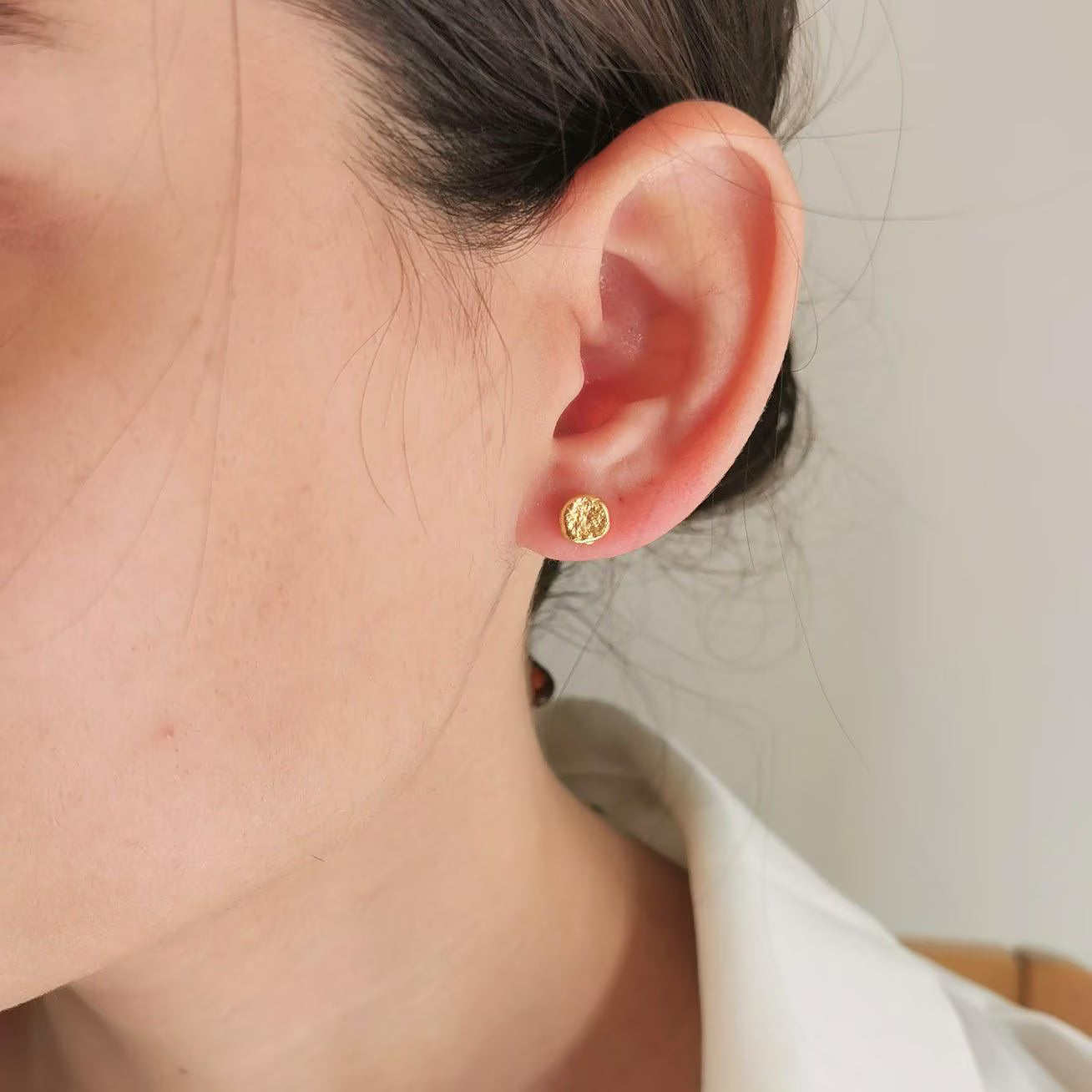 Raw Textured 6mm Gold Stud Earrings