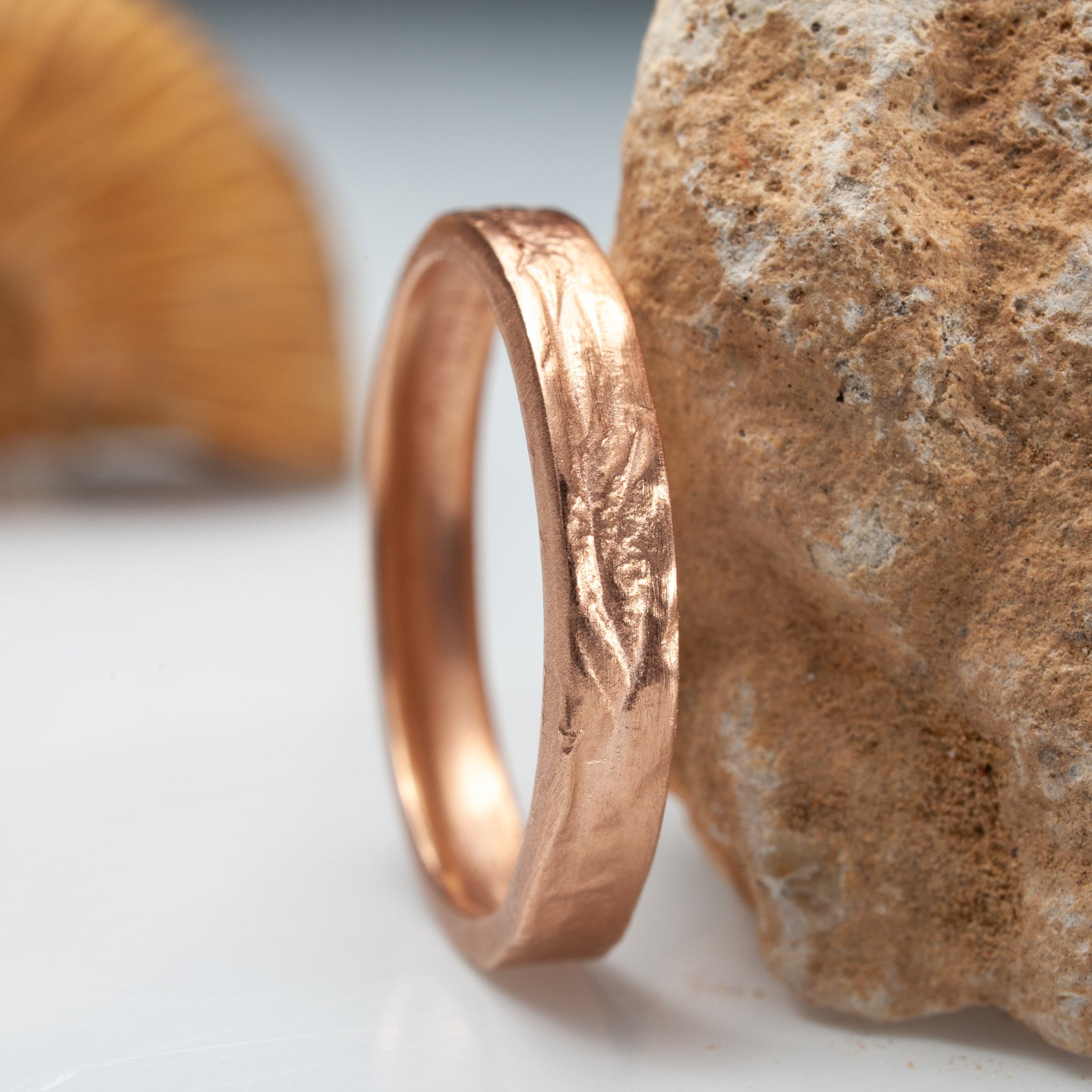 14k Rose Gold Slim Thick Textured Gold Ring